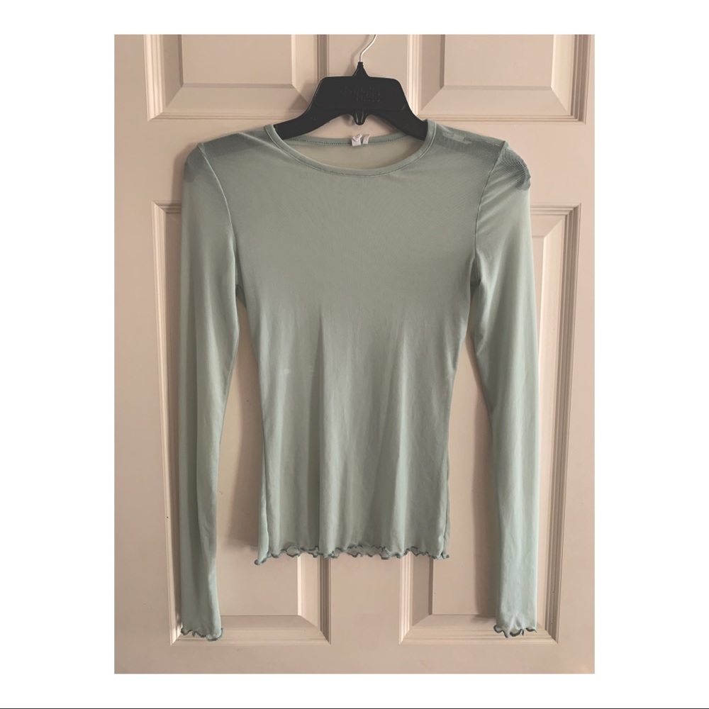 UO Mesh Lettuce Trim Long Sleeve Top